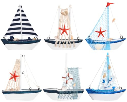 Garneck 6er Set Mini Holz Segelschiff Deko - Tischdekoration Im Nautischen Stil Für Wohnzimmer - Büro Und Schaufenster Kleine Boote Als Deko Für Jeden