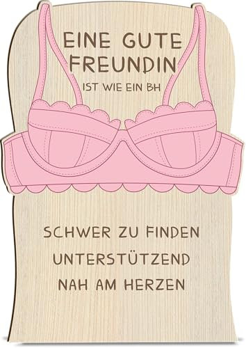 BH Geschenk Holzkarte - BH Geburtstagskarte | Lustiges BH Motiv, Witzige BH Sprüche, Geschenk für Frauen, Humorvolle BH Spruchkarte für Freundinnen, Scherzartikel Geschenk mit BH Motiv