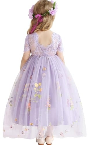 Amissz Flor NiñA Vestidos Vestido De Encaje De Espalda Y Bordados Florales CumpleañOs Tutú Vestidos De Tul Vestido Festivo Chica Vestido De Noche Vestido De CóCtel Vestido Pageant Prom 2-8 AñO