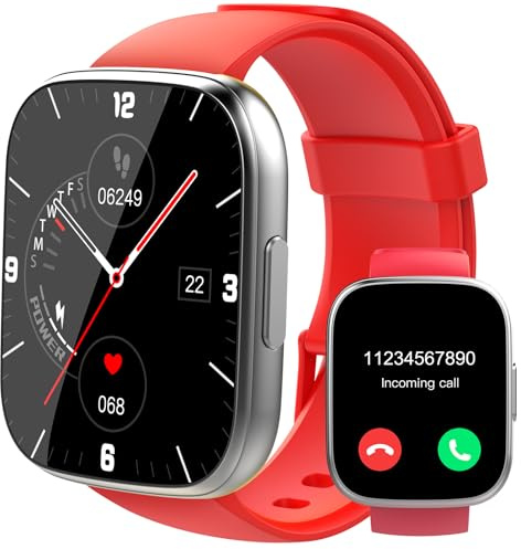 Puqo Smart Watch for Men Women Answer/Make Calls, 1.95 Fitness Watch with Hear Rate/Sleep Monitor, Fitness Tracker 110+ Sports Modes Activity Trackers IP68 Waterproof Smartwatch for iOS Android, Red
