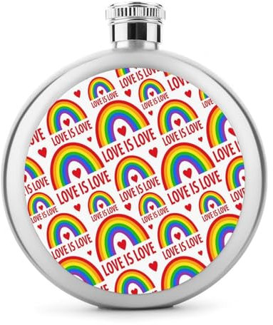Whiskey Flask Rainbow Hip Flask for Liquor Stainless Steel Drinking Flask for Men Women 9x9cm
