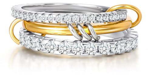 FANCH Gold Stapelbare Ringe für Damen 14K Gold überzogene Wasserfest Cubic Zirkonia Ringe Interlocked Statement Multi Ringe Silber Gold Toned Connected Bands Ringe Non Tarnish 57(18.1)