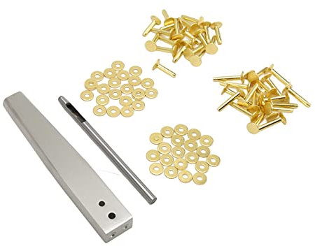 Premium Brass Rivets and Burrs for Leather Craft,Easy Installation Process,Complete Set,Ideal for Projects,Copper Rivets with Setters Kit,Assorted Screw Bag Shoes (Style A)