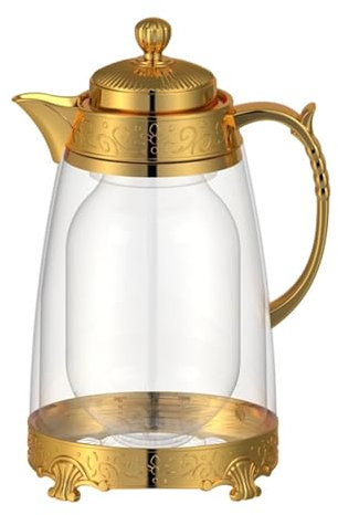 MagiDeal Glaskrug, Eiskrug Wassertopf 1l tragbar mit Ausguss arabischer Glas Karaffe für Hauswärmende Sommergetränke kaltes Wasser, Golden