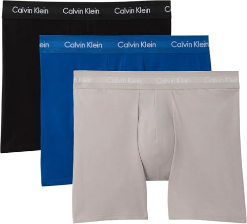 Calvin Klein Herren 3er Pack Boxershorts Briefs Baumwolle mit Stretch, Mehrfarbig (Classic Blue/Porpoise/Black), S