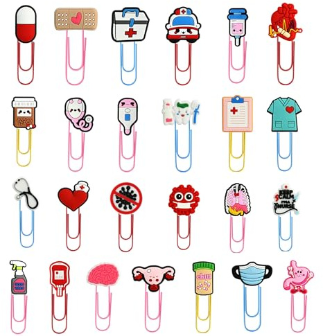 Pack of 25 Cute Paper Clips, Colourful Memo Clip Bookmarks, Medical Theme Paper Clips for Nurses' Day, Doctors' Day, Office, Children, Gift