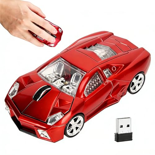 Ouitble Souris sans Fil Style Voiture de Sport Récepteur USB 2,4 GHz 1600 DPI Lumière LED Souris de Bureau pour Ordinateur Portable Ordinateur de Bureau avec Conception ABS Rouge