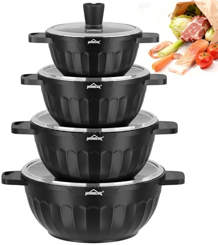HOMELUX Topfset Induktion 8-teilig, Kochtopf Set mit Glasdeckel | 20/24/28/32cm Aluminiumguss, Antihaftbeschichtet, für Alle Herdarten, PFOA/PFOS-frei, Vertical & Schwarz
