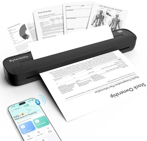 ByteCintia Imprimante Thermique A4 ST80, Portable sans Encre, Noir | Autonomie 4h pour 200 Pages, Compatible A4 B5 Letter & Tatouage, USB & App pour iOS Android PC Mac Laptop, Pour Télétravail