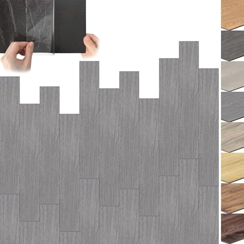 Suusolny 72 Stück Vinylboden PVC Bodenbelag 10 m², Selbstklebend Holz-Effekt Klebefliesen, Wasserfest & für Fußbodenheizung geeignet, Abmessung 91,44cm x 15,24cm x 2mm, Grau