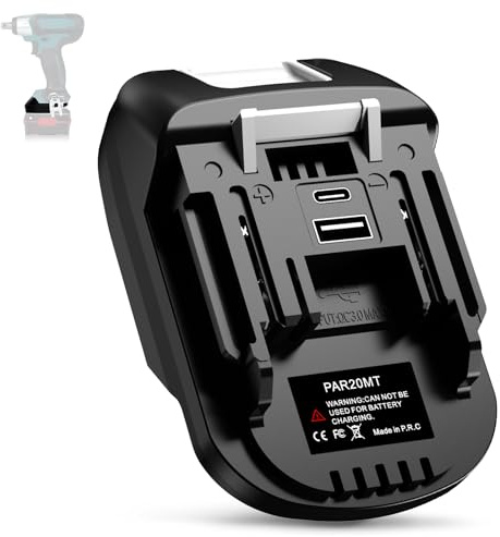 PAR18MT Adaptateur de batterie pour batterie au lithium Parkside 20 V pour outils électriques Makita 18 V, avec sortie USB et type C (convertisseur non batterie)
