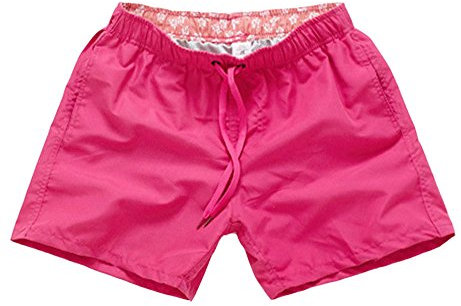 LaoZan Homme Short Pantalon Sportif Pantalon Court Shorts De Plage Séchage Rapide Couleur Unie Rose Rouge L