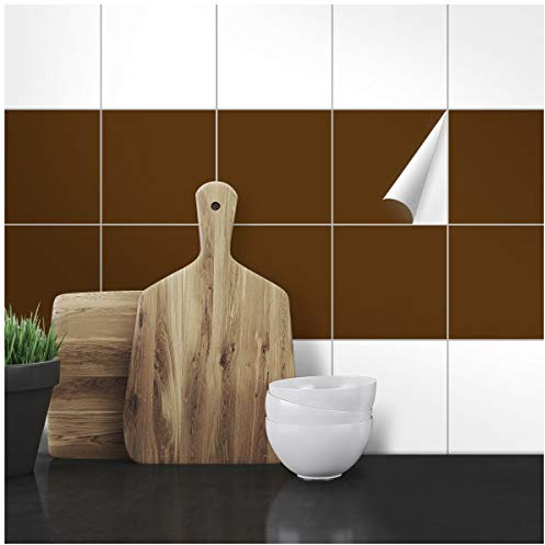 Wandkings Fliesenaufkleber - Wähle eine Farbe & Größe - Braun Seidenmatt - 14,5 x 14,5 cm - 20 Stück für Fliesen in Küche, Bad & mehr