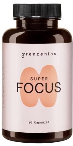 grenzenlos® Super Focus | Dopamin Booster | koffeinfreie Tabletten mit Ginkgo, Brahmi, Cholin, L-Tyrosin | Made in Germany, 90 Kapseln