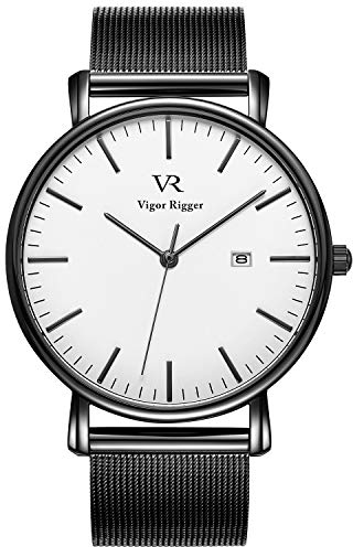 BUREI Vigor Rigger Unisex Uhren Ultra dünne Klassische Quarz Armbanduhr Analoges-dial mit Datumsfenster Echtes Edelstahlband