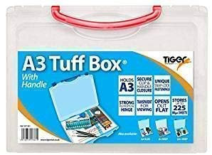 Tiger A3 Clear Tuff Box Plastic Multi Purpose Storage Carry Case (Red Handle)