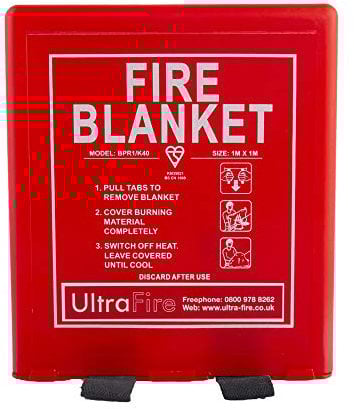 UltraFire 1.0m x 1.0m Hard Case Fire Blanket | For Homes, Kitchens, Offices, Caravans - Stop Frying Pan Fires & Clothing/Waste Bin Fires | Kitemarked Woven Glass Fibre Cloth with 1m x 1m Hard Case