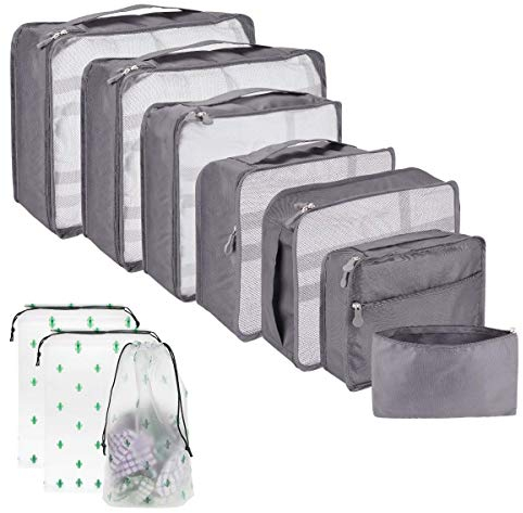 Packing Cubes for Suitcase 10 Sizes Suitcase Organizer Bags 10 Pcs Travel Bags Organiser (Gray)