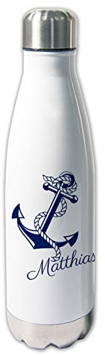 Thermosflasche mit Name Anker, Thermoskanne warm und kalt, Thermoflasche, Geschenk Kinder & Erwachsene, Trinkflasche Schule & Büro, Maritim Deko