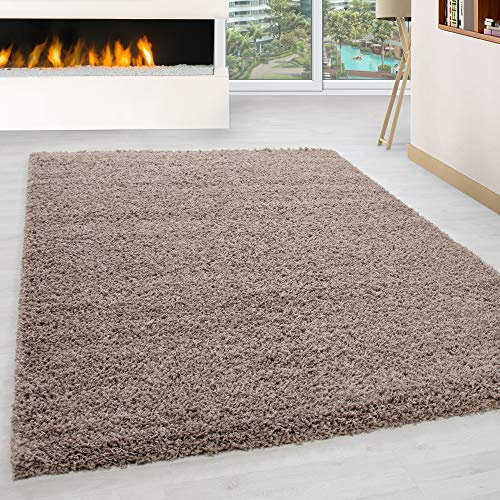 HomebyHome Shaggy Teppich Wohnzimmer 140x200 cm - Shaggy Teppich Hochflor Beige Extra Weich und Flauschig - Langflor Teppiche für Schlafzimmer, Küche, Flur - Carpet, Halı, Kilim