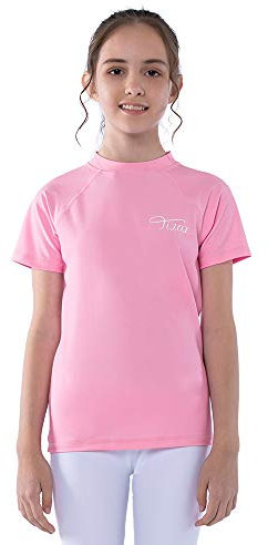 TIZAX Maglietta Nuoto UV a Maniche Corte da Bambina Costume da Bagno per Ragazze Rashguard per Surf Nuoto Immersione Spiaggia Rosa 110