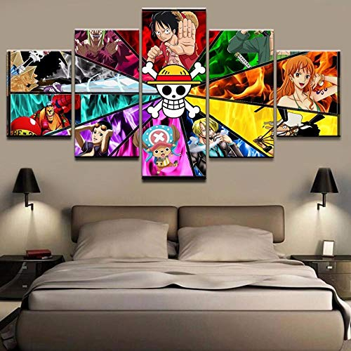BAIOKAISHUII Modulare Wand für Wohnzimmer dekorative 5 Panel One Piece Charakter Foto HD Poster Leinwand Bilder Malerei-Rahmenlos