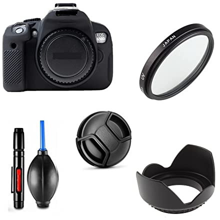 Kamera-Zubehör-Set für Canon EOS 600D / Rebel T3i / Kiss X5 mit Canon EF-S 18-55 mm Objektiv inkl. schwarzer Silikon-Kameratasche, UV-Filter, Gegenlichtblende, Objektivdeckel, Reinigungsstift, Pumpe
