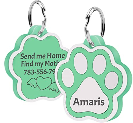 Uiopa Paquete de 2 Placas Para Perros Grabadas de Silicona, Chapa Perro Silenciosa Placa Perro Grabada, Etiquetas de Identificación Personalizada en Forma de Huella