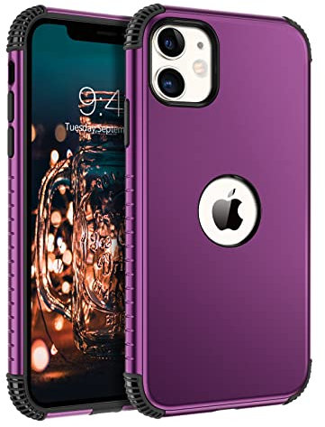 BENTOBEN for iPhone 11 Case, Heavy Duty 2 in 1 Full Rugged Shockproof Protection Hybrid Hard PC Bumper Drop Protective Cover, Deep Purple/Black