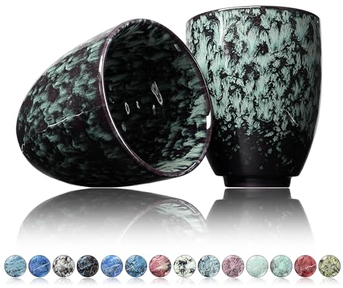 Ganzoo Kaffee Becher Keramik, Design Kaffee -Tasse ohne Henkel 200ml, Tee -Tasse 2er Set, coffee mug, tea cup, Tasse mit modernem Muster, bunte Unikate platino