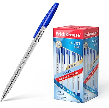 Kugelschreiber 0,5mm 50er Pack Blau - einfaches und weiches Schreiben - schlanke Form & transparent - Kullis & Schreibtischzubehör - R-301 Classic