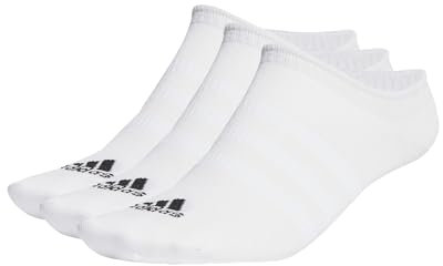 adidas Mixte Thin and Light No-Show Socks 3 Pairs, White / Black, 6.5-8