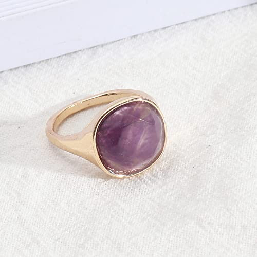 Anello di Pietra Anello in Pietra Naturale Ametista Anello con Castone Irregolare Quadrato Elegante Semplice Vintage all-Match Piccoli Anelli Freschi Regalo di San Valentino per Moglie Fidanzata Mam