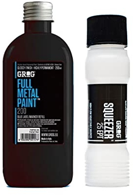 Graff-City Grog Full Metal Paint & Squeezer 25 EPT - 25mm Mop Marker Gloss Permanent Paint Refill 200ml (Death Black)