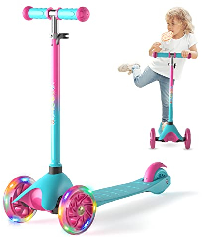 XJD Kinderroller Kinderscooter für 2-5 Jahre Kinder Scooter 3 LED Rädern Kickboard Sperrbare Richtung Kinder Roller Verstellbare Lenkerhöhe Leicht Belastbarkeit bis 50 kg (A-Grün)