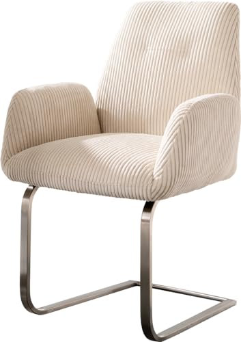 DELIFE Schwingstuhl Zoa-Flex Freischwinger flach Edelstahl Cord Beige Taschenfederkern