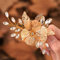 Ushiny Haarklammer mit Blumen-Motiv, goldfarben, Kristall, Haarschmuck, Braut-Haarklammer für Damen und Mädchen