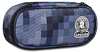 Invicta Portapenne Scuola Round Plus, Blu, PIXEL CAMO BLUE, Bustina Ovale Mono Scomparto con Elastici Porta Penne e Taschina Interna, Accessori Zaino, Scuola
