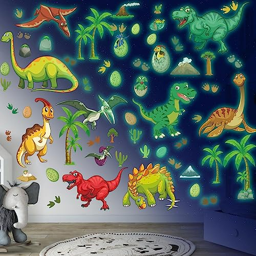 Leuchtende Dinosaurier Wandsticker, Selbstklebend Dinosaurier Wandtattoo Kinderzimmer Dino Leuchtsticker Wandtattoo Dinosaurier Leuchtend Wandaufkleber für Junge Kinderzimmer Schlafzimmer Grün