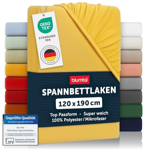 Blumtal® 2er Set Spannbettlaken 120x190x30cm aus Microfaser - Oekotex zertifiziertes Bettlaken Spannbettlaken in Spicy Mustard - Gelb