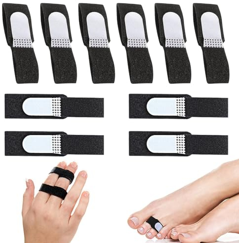 Pizsieat 10 Stück Fingerschiene Kleiner Finger Fingerbandage Trigger Finger Schiene Verstellbarer Buddy Loops Finger Splint für Kleiner Finger Mittelfinger Ringfinger Gebrochene Arthritis (Schwarz, L)