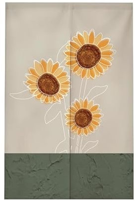 Surwin Japanischer Stil Türvorhang, Japan Noren Raumteiler Tapisseri Leinen Grüne Blumen Lang Vorhänge Partition Gardinen Tür Vorhang Tapisseri für die Türdekoration (90x200cm,Sonnenblume)