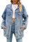 Sukany Women's Casual Denim Jacket Oversized Button Up Turn Down Collar Loose Long Sleeve Mid Long Coat Blue S
