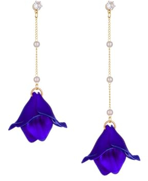 TOFBS Pendientes Largos Flor Colgante Plata 925 Cadena Perlas Cristal Elegante Joyería Mujer Decorativo