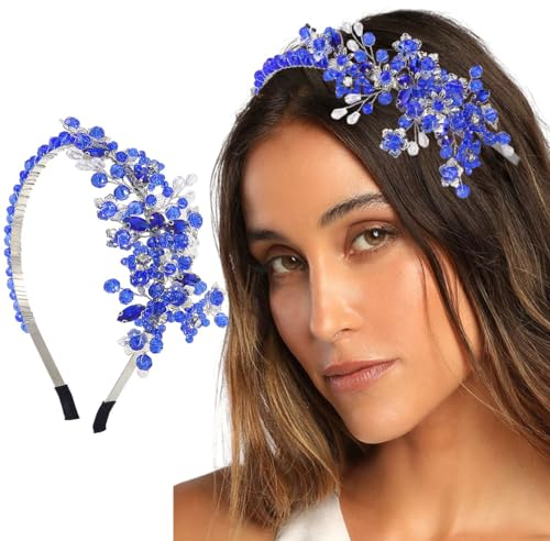 Vakkery Kristall Braut Haarreif Blau Strass Haarband Kopfschmuck mit Blume Hochzeit Haarschmuck für Damen und Mädchen