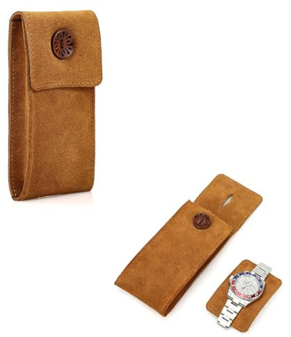 Hiram Uhren-Aufbewahrungskoffer aus Kuh-Wildleder, Uhrentasche aus Leder für 1 Uhr, tragbarer Uhren-Reise-Organizer für Reisen im Freien (braun)