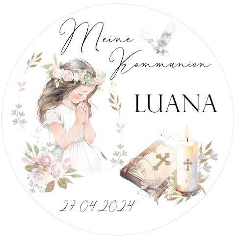 Tortenaufleger oder Muffin Topper Mädchen Kommunion, Konfirmation oder Firmung (Fondantpapier, Dekorpapier Plus oder Oblate)