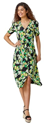 Roman Originals Swing Tea Dress Women UK Ladies Skater Midi A Line Fit & Flare Summer Casual Smart Cocktail Party Going Out Work Cruise Button Through Long Pocket