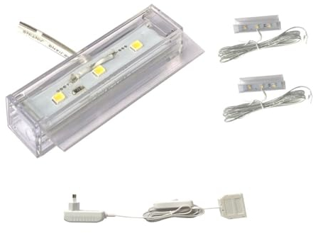 ACCE LED Glasbodenbeleuchtung, Glaskantenbeleuchtung, Vitrinebeleuchtung, Regalbeleuchtung, 2D oder 3D im Set, Leuchtfarbe warmweiß, inklusive Netzteil (2D, 2er set)