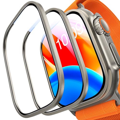 UltraGlass UNBREAK TOP 9H+ Glass for Apple Watch Ultra 2/Ultra Screen Protector (Titanium Alloy Frame) Military Grade Protection, Original Fit & Full Coverage, Touch Sensitive, WaterProof, 2 Pack